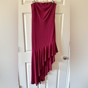 Express Strapless Asymmetrical Ruffle Maxi Dress, Fuchsia, Size Medium